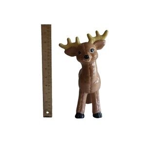 Vintage 10.5" Mold Christmas Ceramic Reindeer Deer Quilted Hand Painted Patches